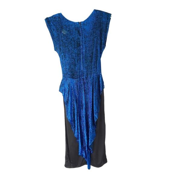 T Juniors Vintage 70s Disco Blue Metallic Peplum Dress size small 3 - Picture 2 of 11
